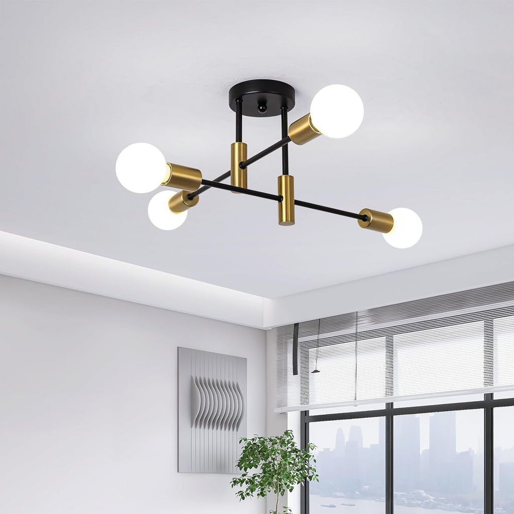 Modern Nordic Flush Mount Ceiling Light Fixture – Black Metal LED Design 1