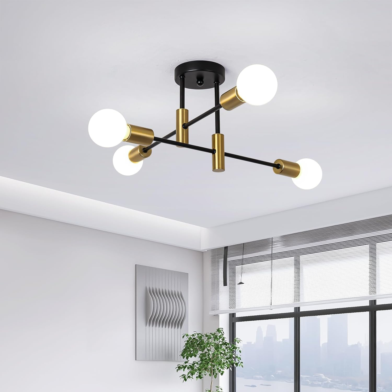 Modern Nordic Flush Mount Ceiling Light Fixture – Black Metal LED Design 1