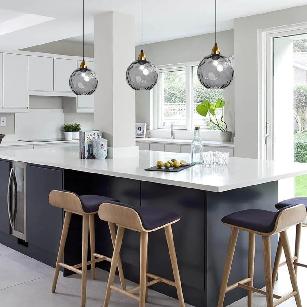 Modern Nordic Glass Pendant Light – Rippled Ceiling Fixture for Kitchen and Dining 5