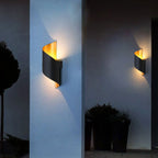 Modern Outdoor Wall Sconce Lamp – Waterproof Aluminum Exterior Wall Light with Integrated LED in Black and Gold 1