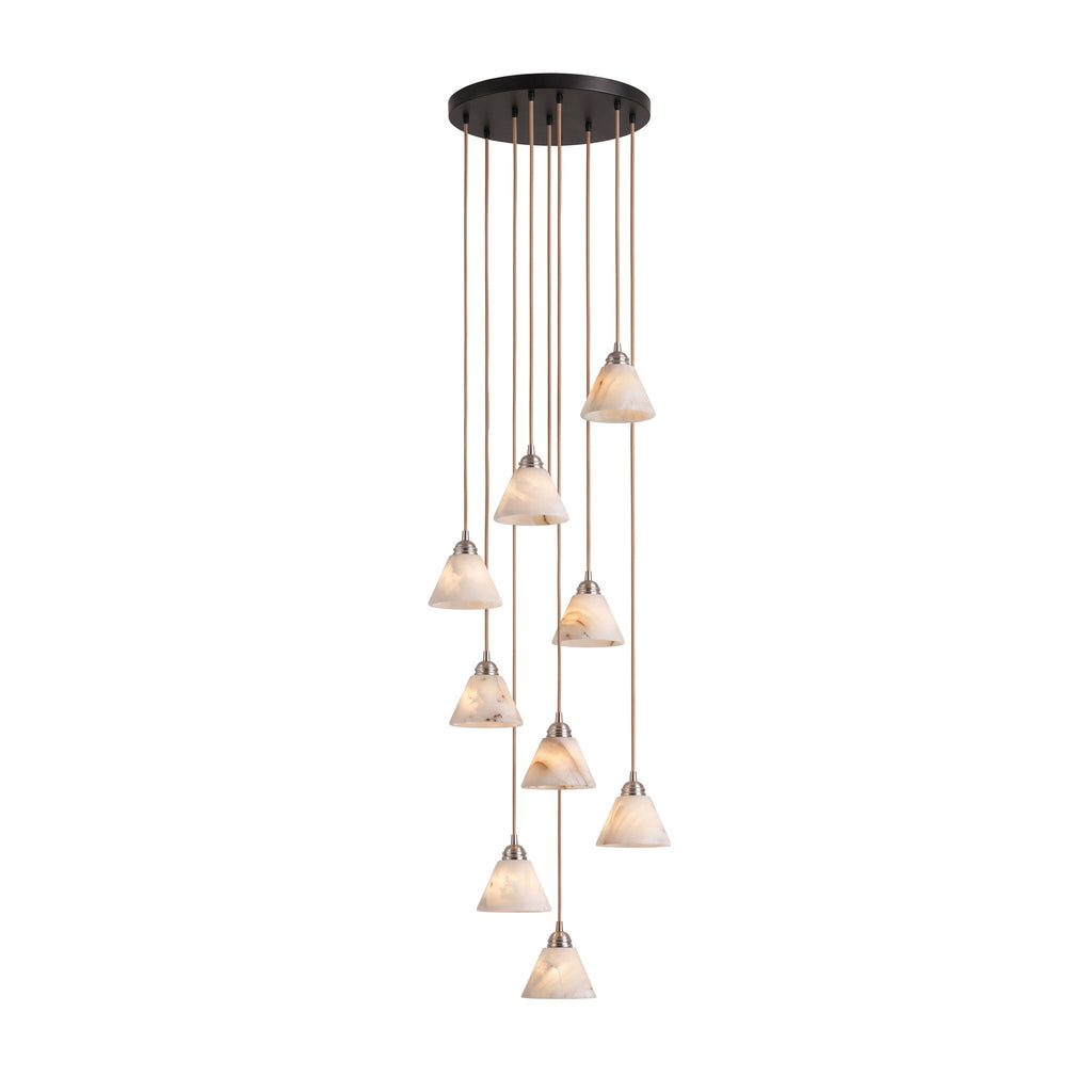 White Alabaster Pendant Light Conical Shade Brass Accent Modern Kitchen Dining Room Home Decor - Stack & Clear 18