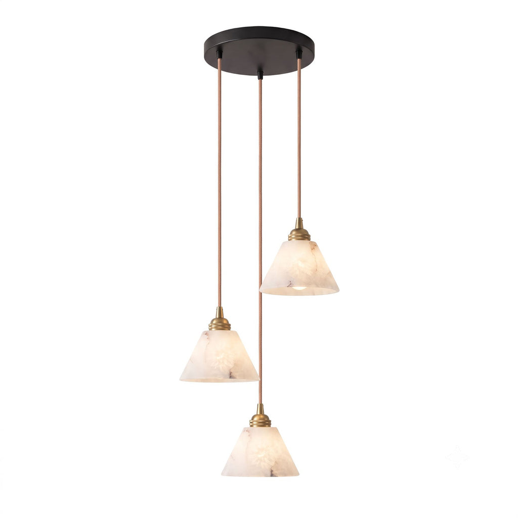White Alabaster Pendant Light Conical Shade Brass Accent Modern Kitchen Dining Room Home Decor - Stack & Clear 19