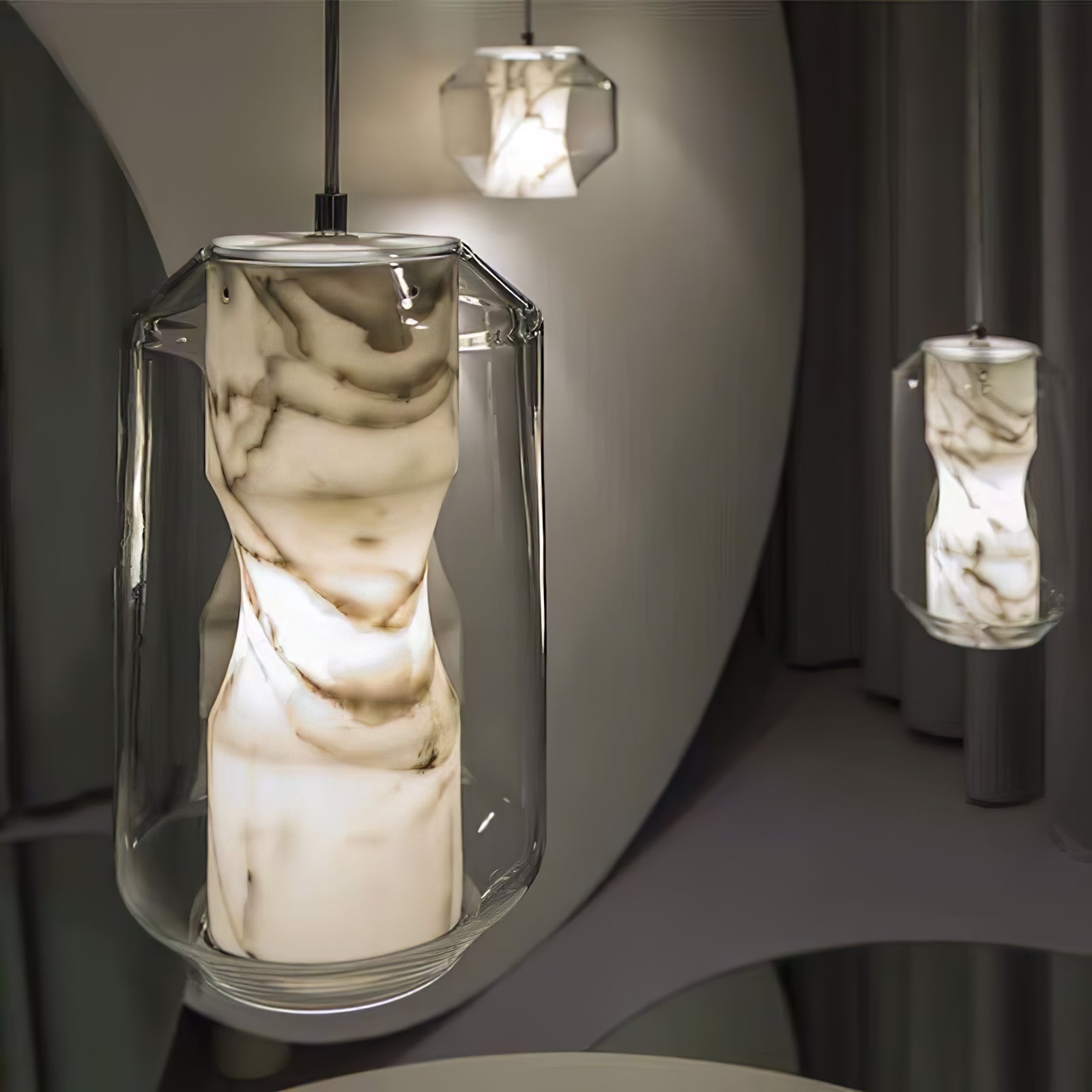 Modern Pendant Light Alabaster Glass Adjustable Height 2