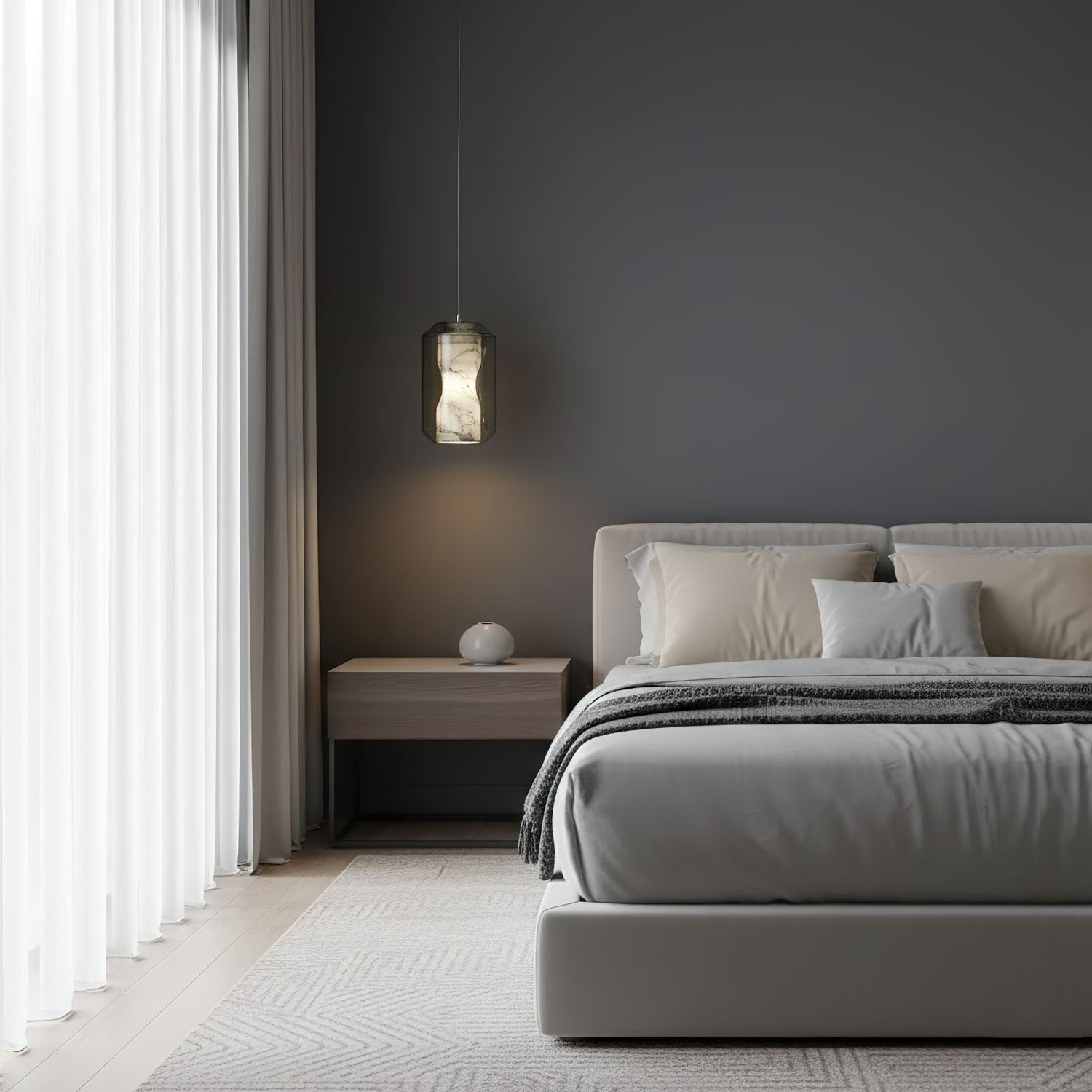 Modern Pendant Light Alabaster Glass Adjustable Height 4