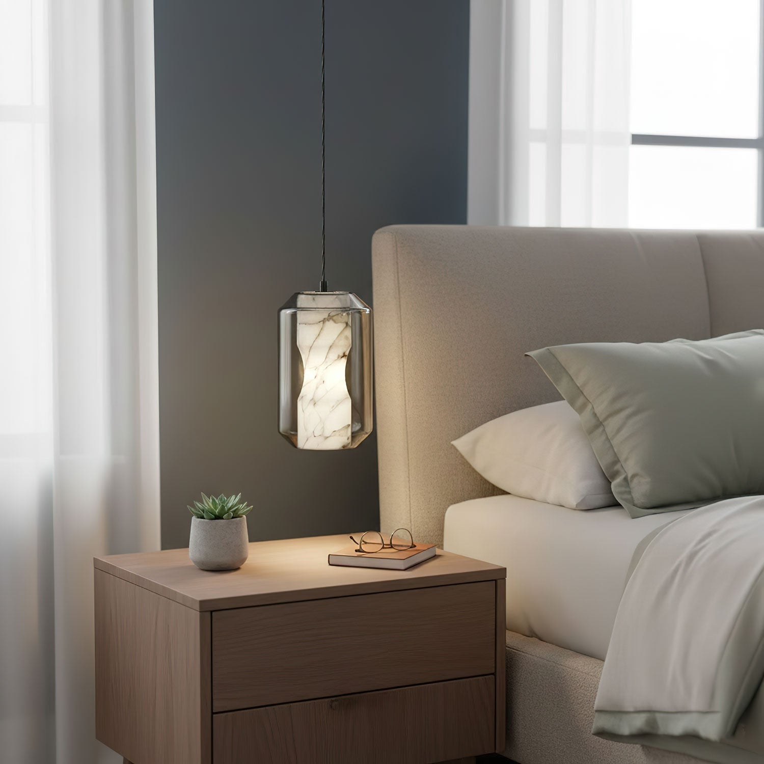 Modern Pendant Light Alabaster Glass Adjustable Height 5