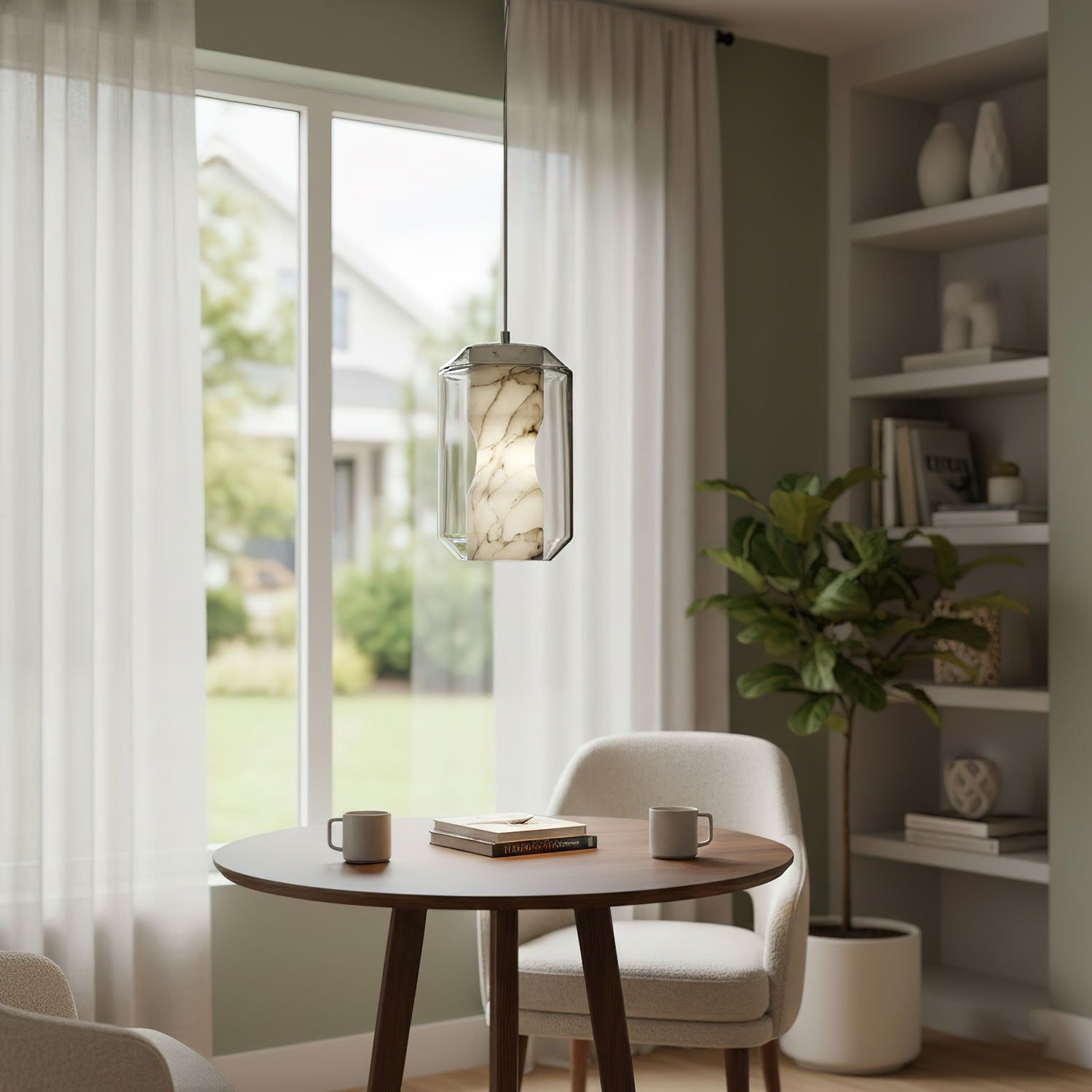 Modern Pendant Light Alabaster Glass Adjustable Height 6