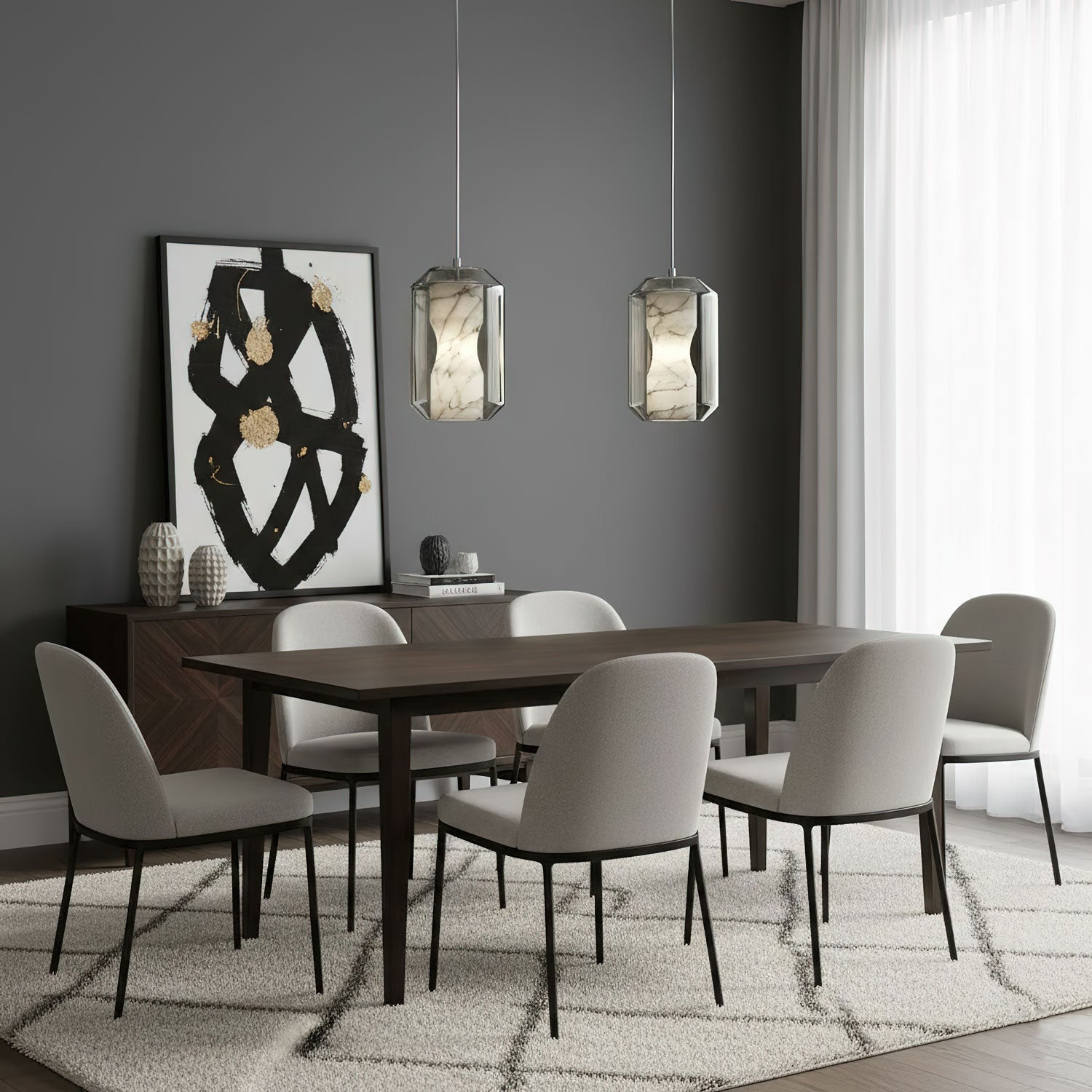 Modern Pendant Light Alabaster Glass Adjustable Height 7