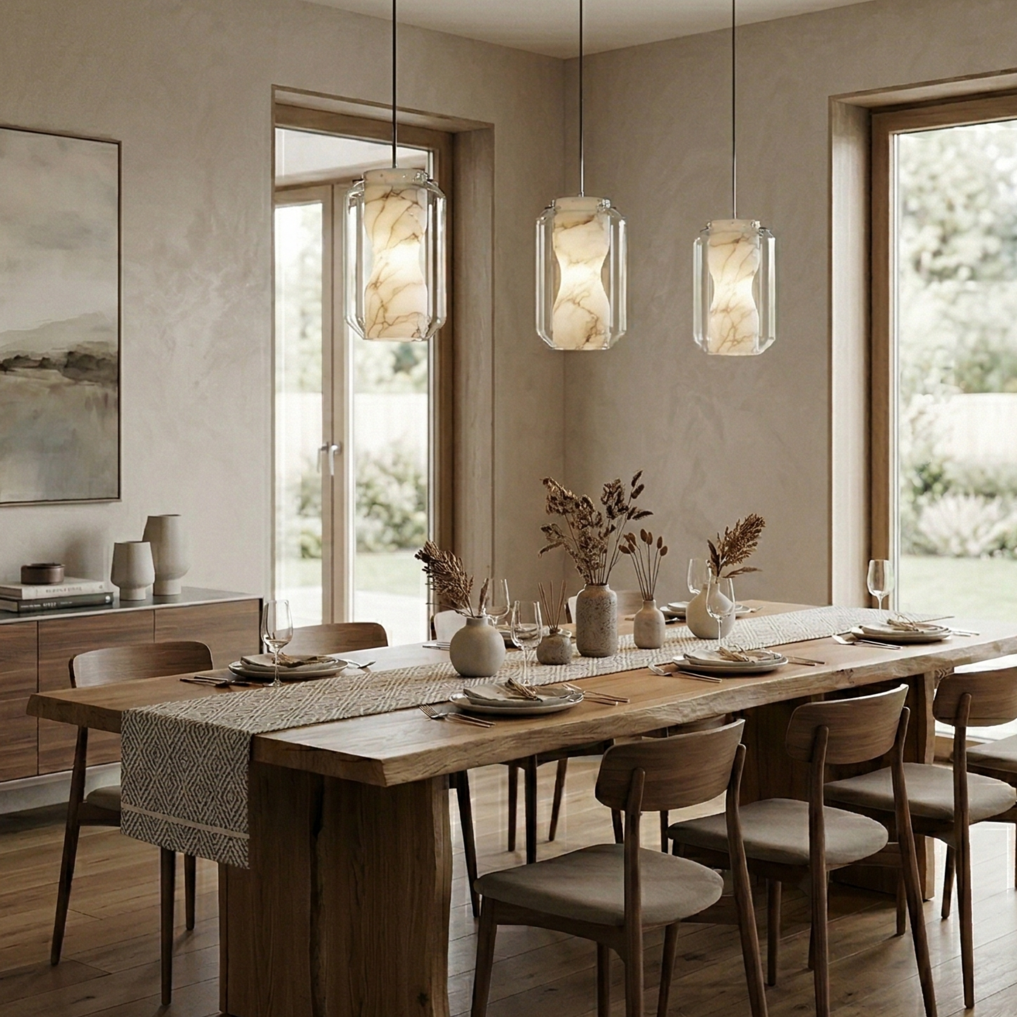 Modern Pendant Light Alabaster Glass Adjustable Height 98