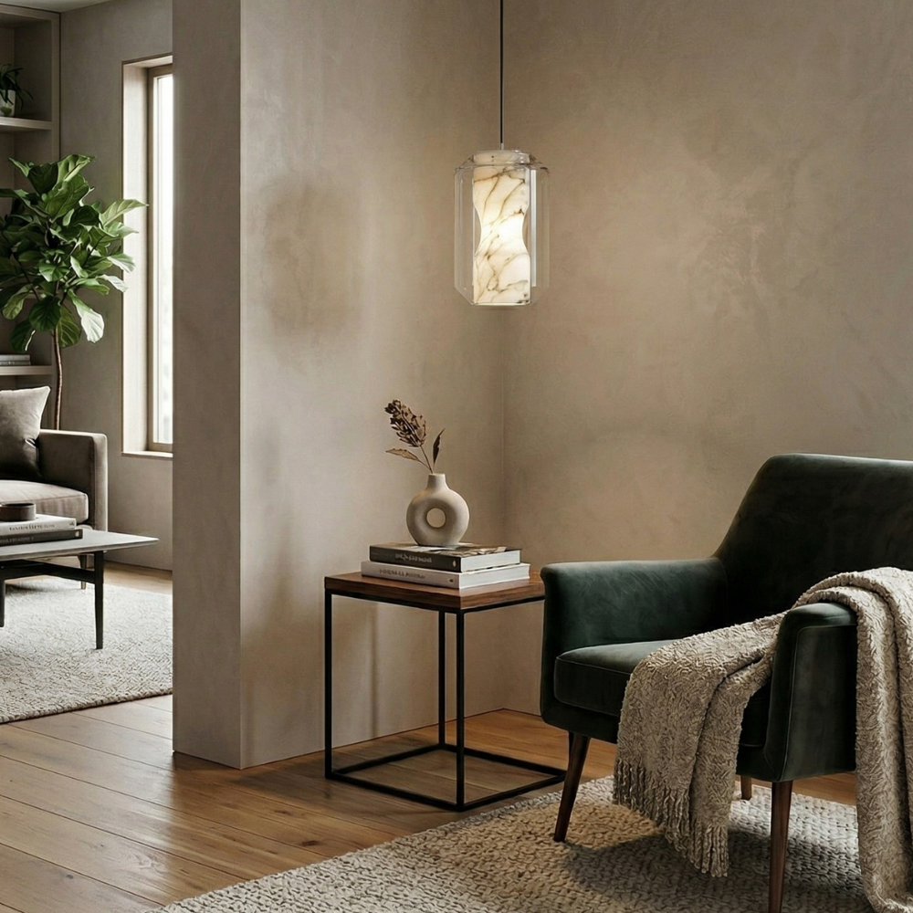 Modern Pendant Light Alabaster Glass Adjustable Height