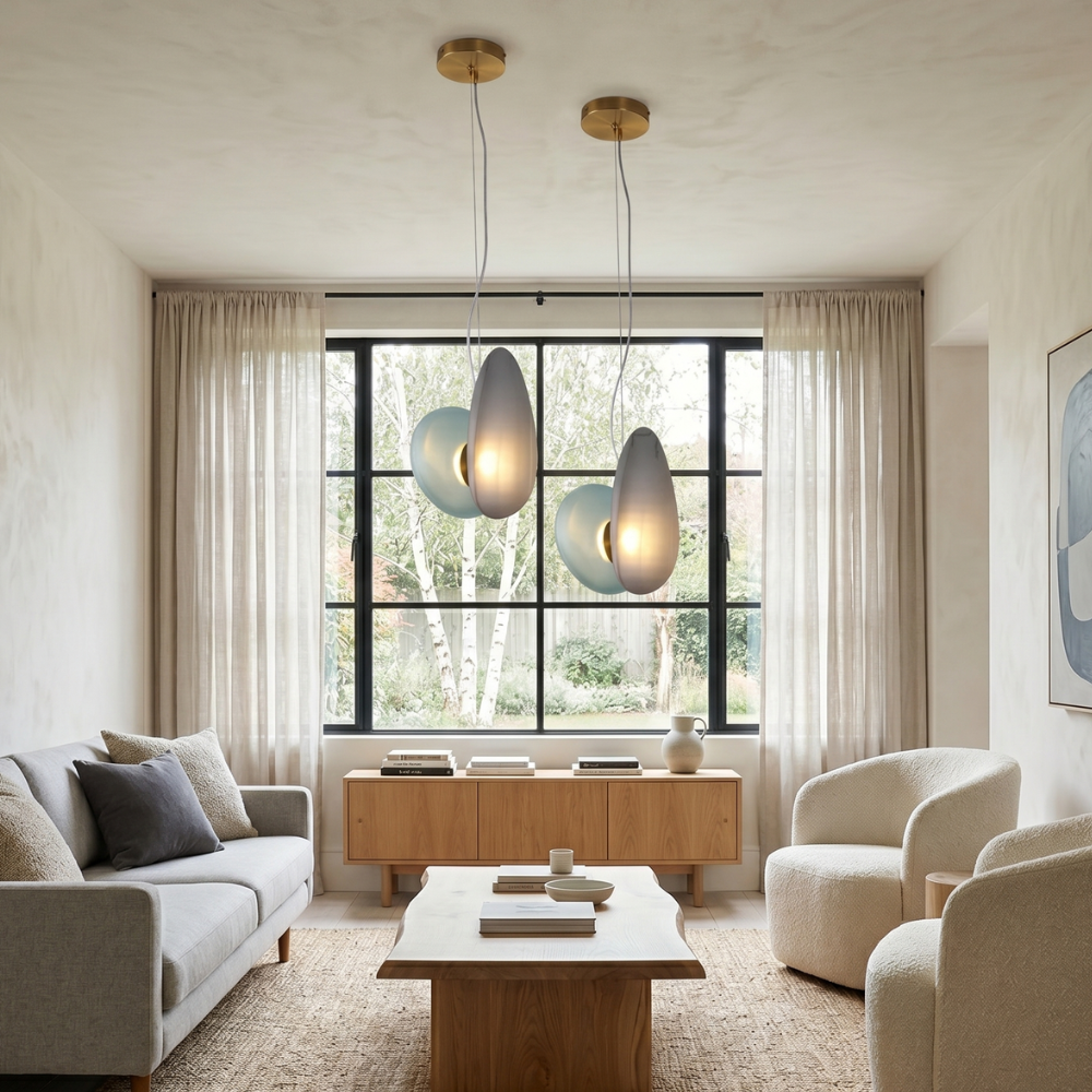 Modern Pendant Light Frosted Glass Adjustable Height 99