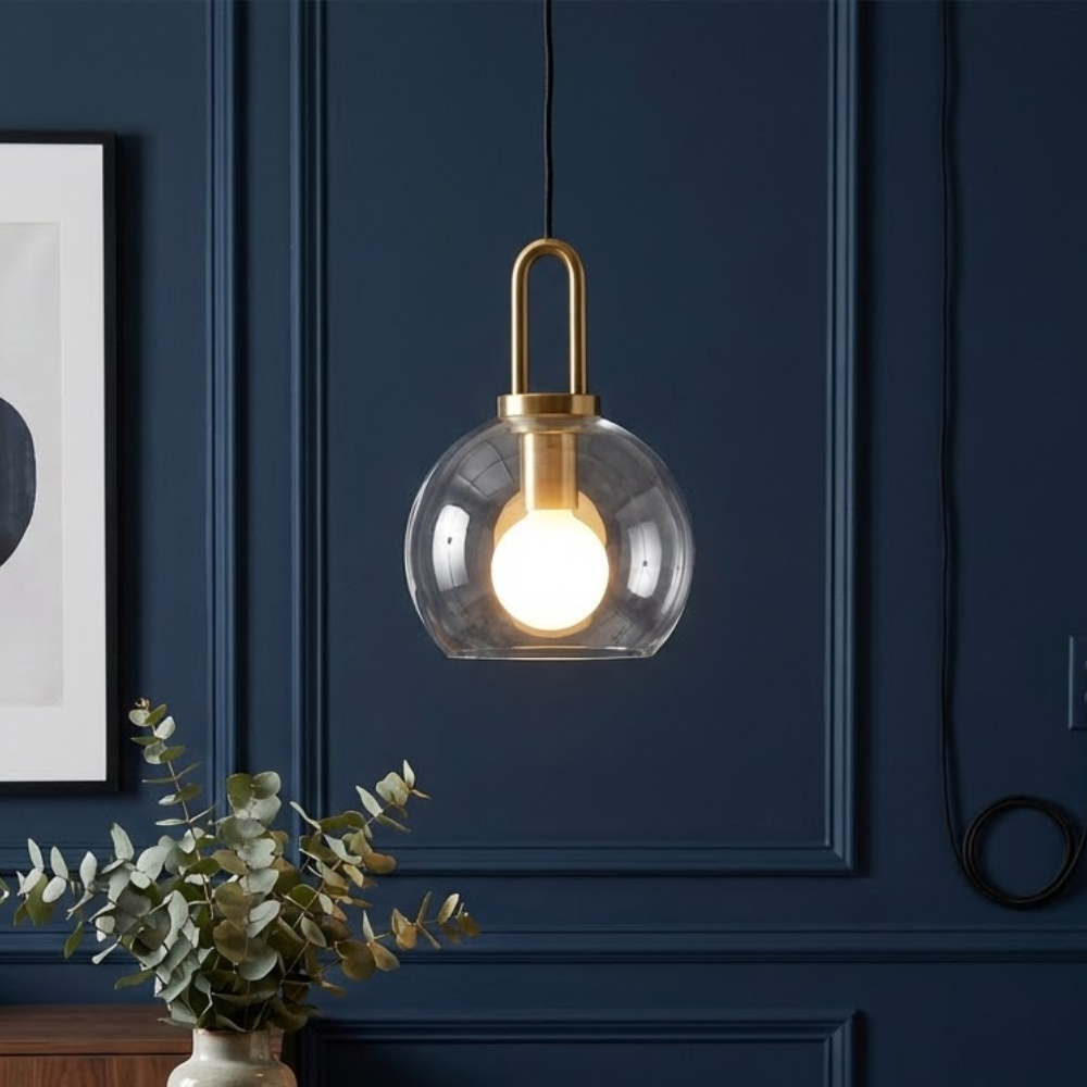 Modern Pendant Light Glass Adjustable Height Copper Finish 98