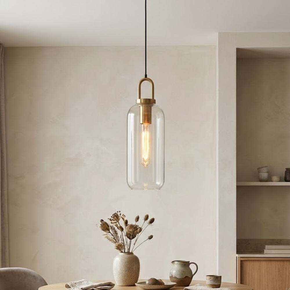 Modern Pendant Light Glass Adjustable Height Copper Finish 99