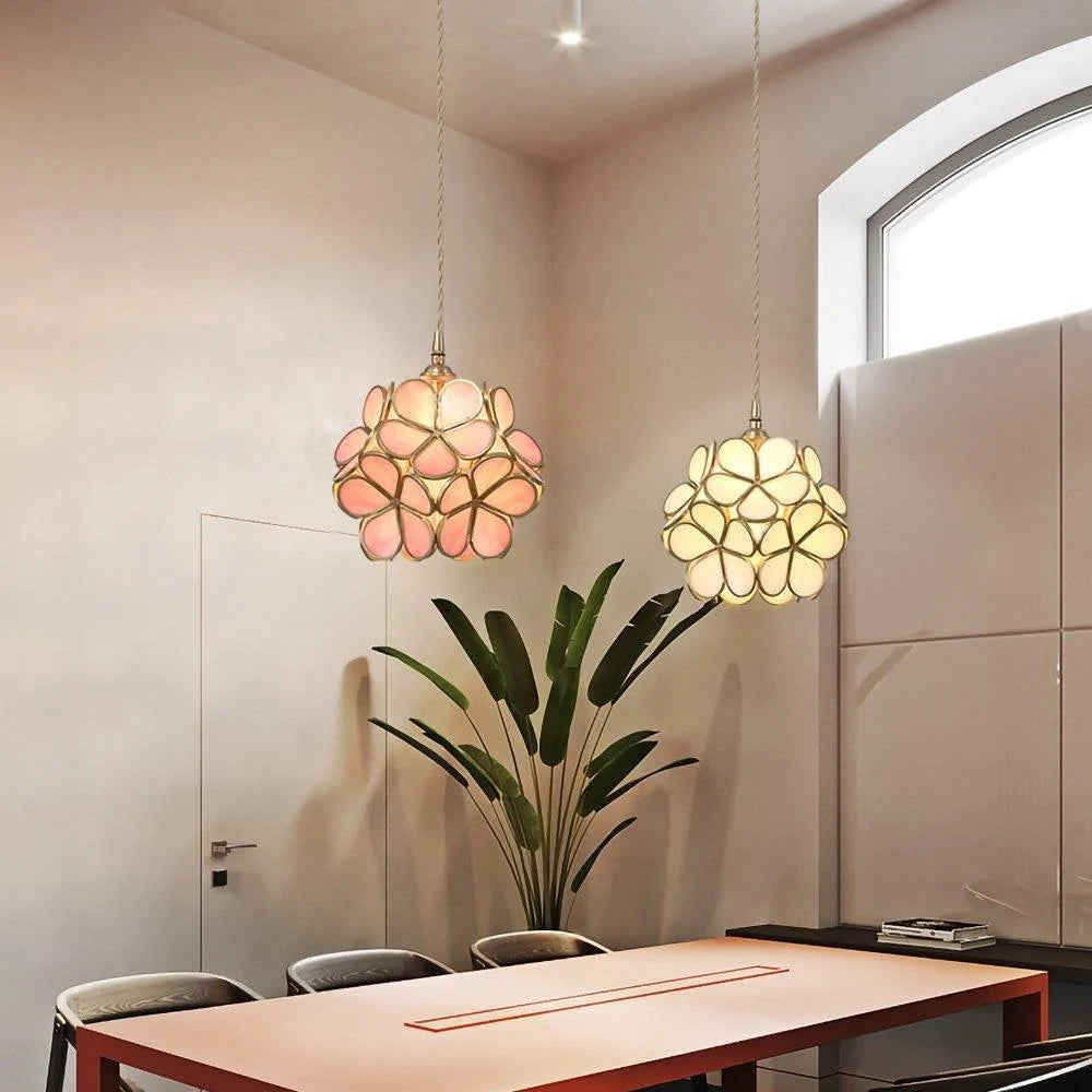 Glass Petal Pendant Light Floral Shade Adjustable Height Transparent Finish Modern Kitchen Dining Room Home Decor - Stack & Clear 5