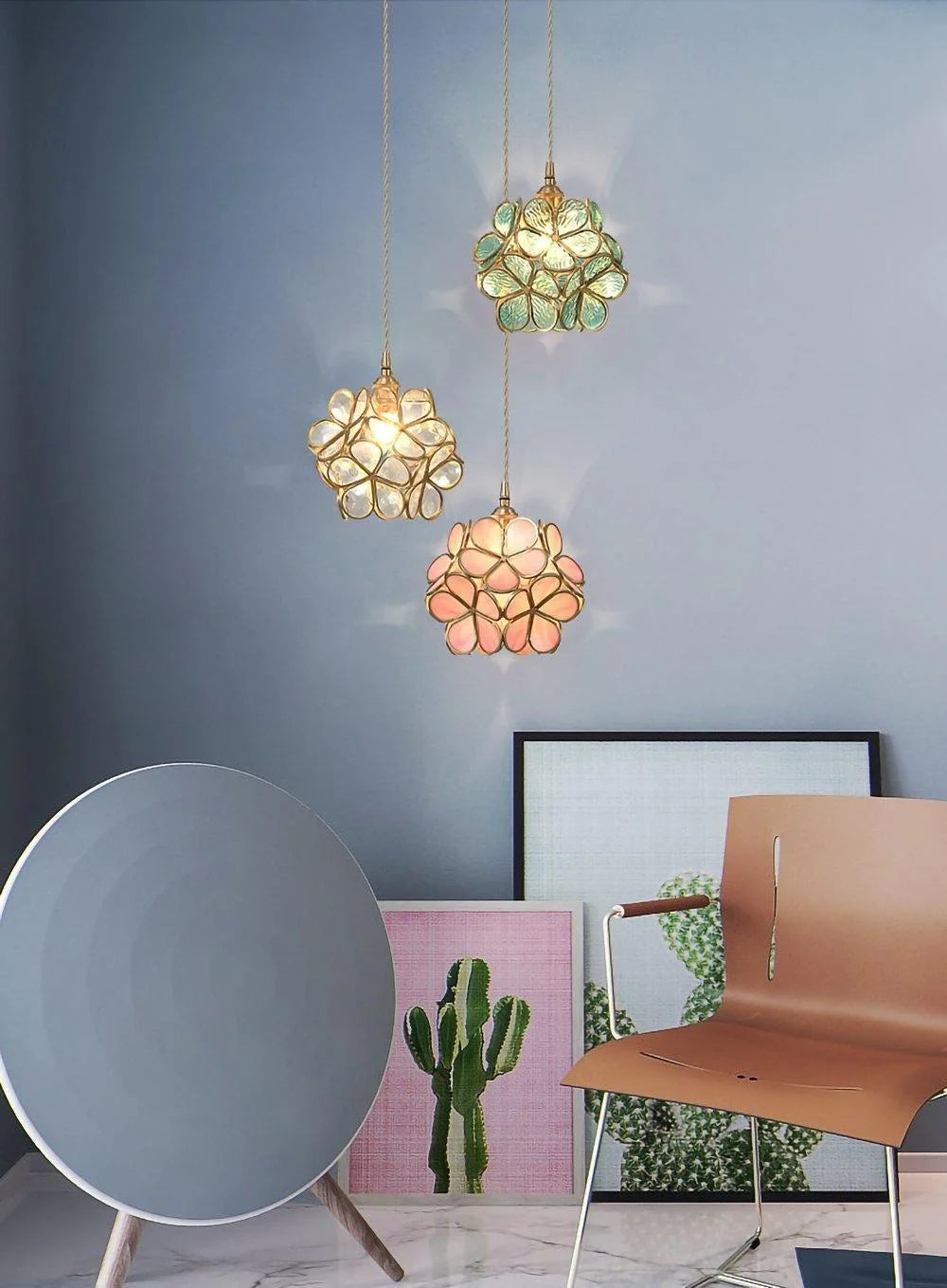 Glass Petal Pendant Light Floral Shade Adjustable Height Transparent Finish Modern Kitchen Dining Room Home Decor - Stack & Clear 7