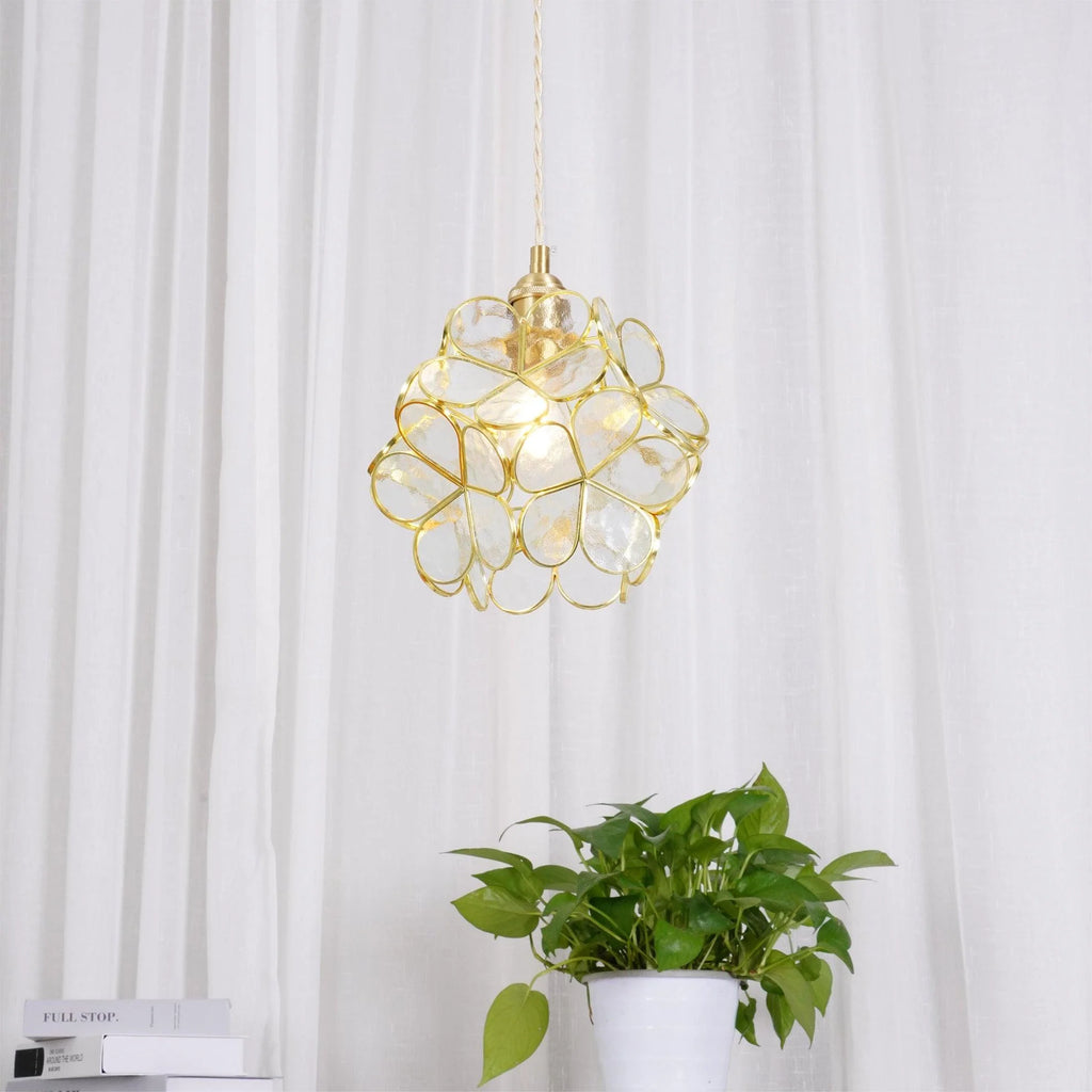 Glass Petal Pendant Light Floral Shade Adjustable Height Transparent Finish Modern Kitchen Dining Room Home Decor - Stack & Clear 9
