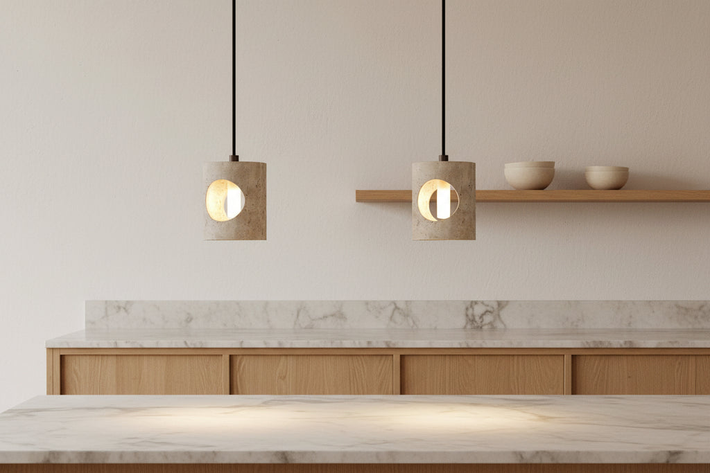 Modern Pendant Light in Yellow Travertine for Kitchen Lighting - Adjustable Height 7