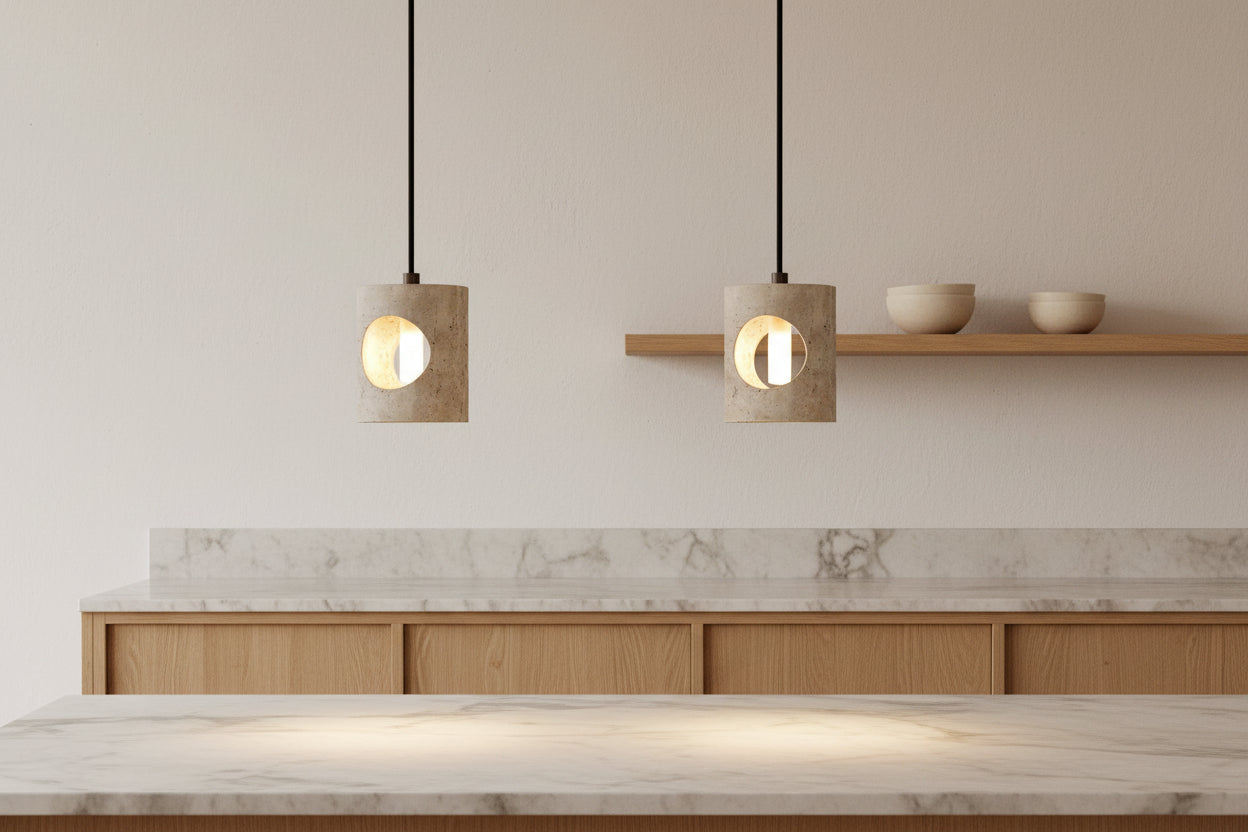 Modern Pendant Light in Yellow Travertine for Kitchen Lighting - Adjustable Height 7