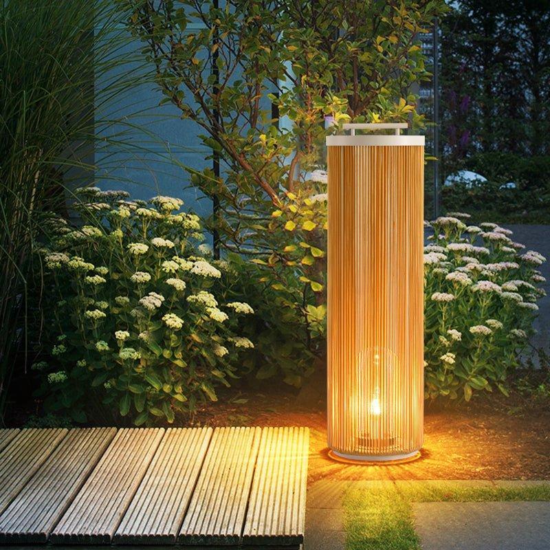 Modern Solar Outdoor Post Light Natural Rattan Waterproof 2
