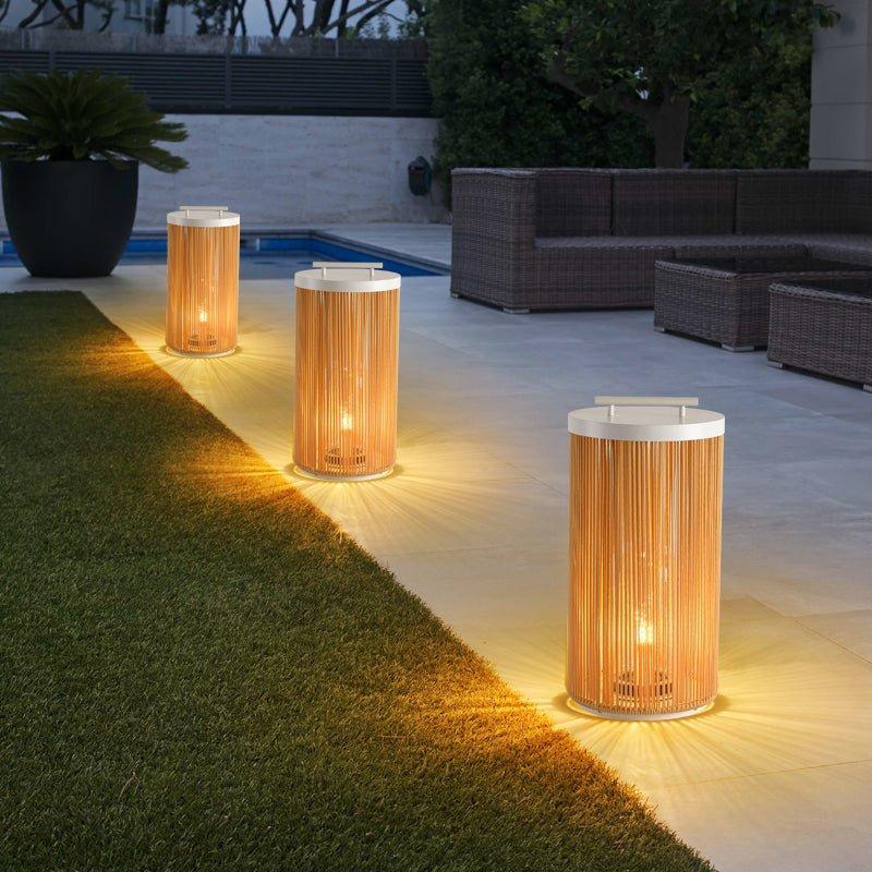 Modern Solar Outdoor Post Light Natural Rattan Waterproof 4