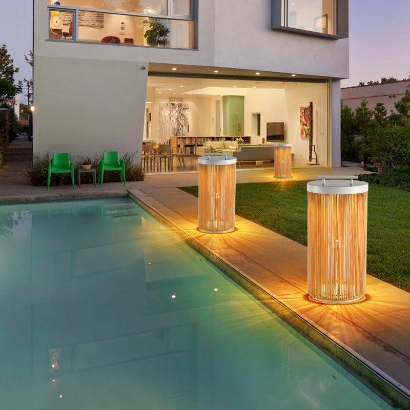 Modern Solar Outdoor Post Light Natural Rattan Waterproof 5
