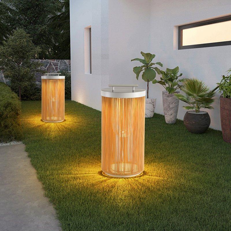 Modern Solar Outdoor Post Light Natural Rattan Waterproof 7