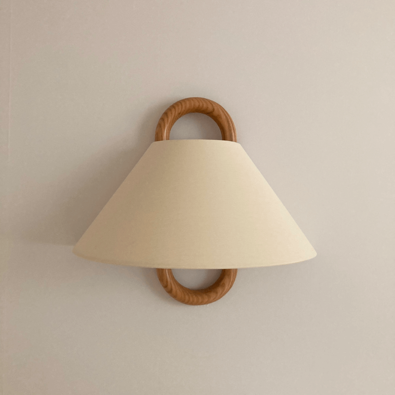 Modern Solid Wood Wall Sconce Lamp with Fabric Shade – 1-Light Semi-Circle Wall Lighting for Living Room and Bedroom 10