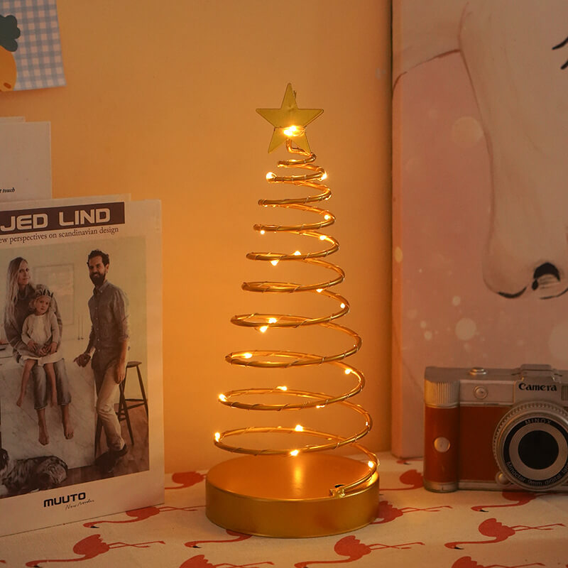 Modern Spiral Star Table Lamp – Gold Battery Operated Bedside Lamp with LED Light 4