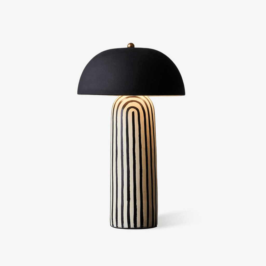 Modern Striped Table Lamp Black Dome Shade Ceramic 0
