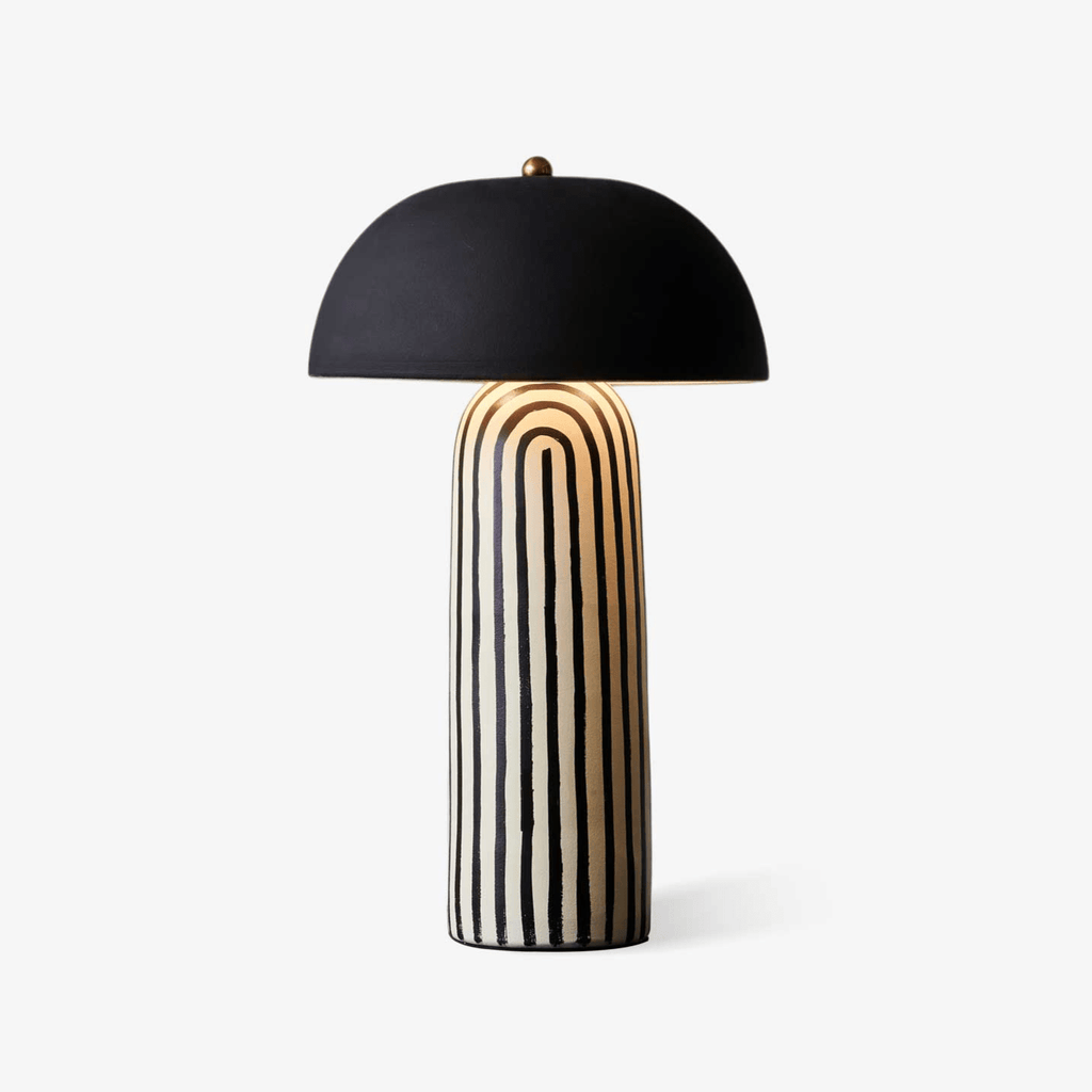 Modern Striped Table Lamp Black Dome Shade Ceramic 1