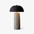 Modern Striped Table Lamp Black Dome Shade Ceramic 1