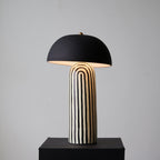 Modern Striped Table Lamp Black Dome Shade Ceramic 3