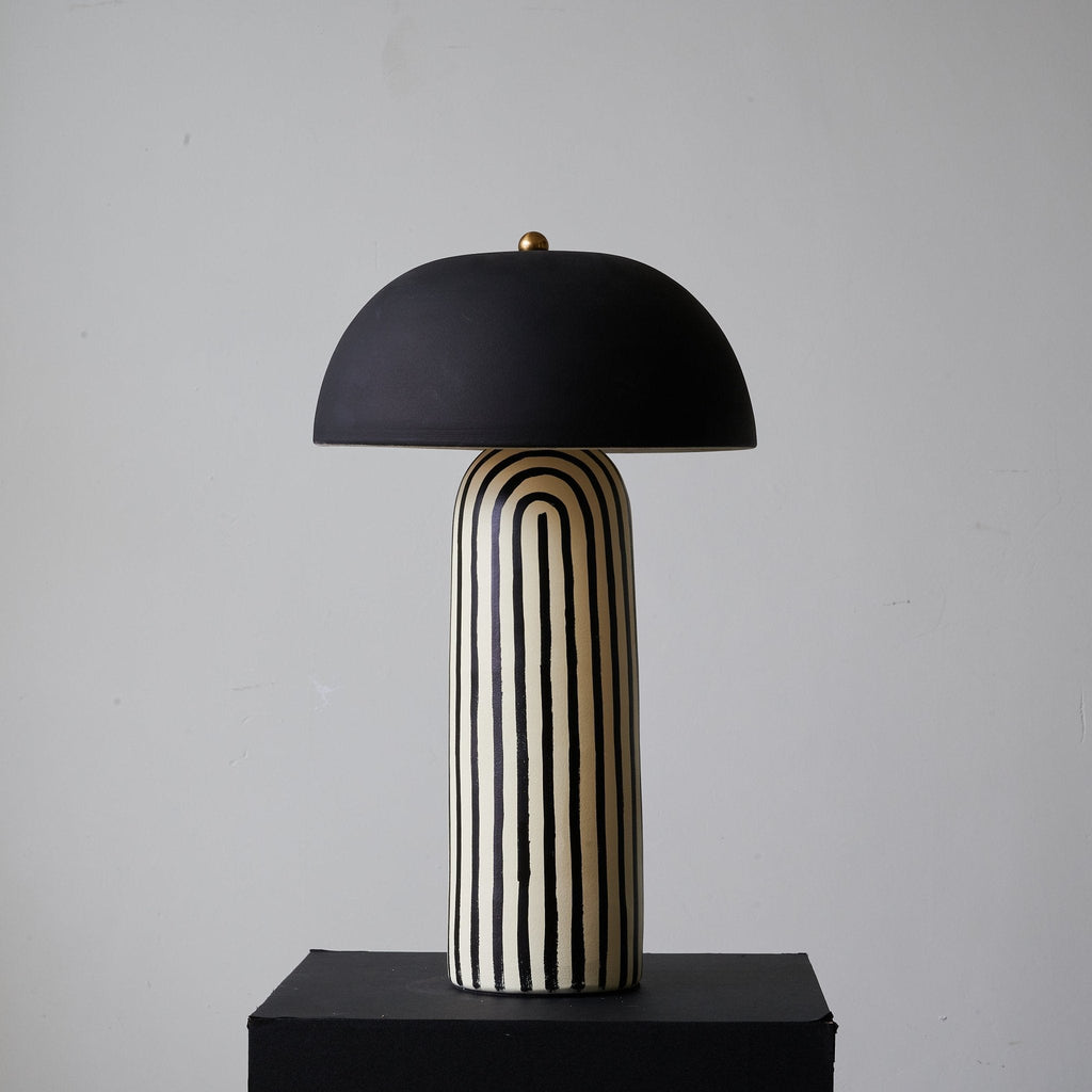Modern Striped Table Lamp Black Dome Shade Ceramic 5