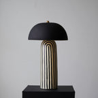 Modern Striped Table Lamp Black Dome Shade Ceramic 5