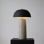 Modern Striped Table Lamp Black Dome Shade Ceramic 6