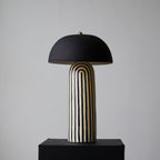 Modern Striped Table Lamp Black Dome Shade Ceramic 7
