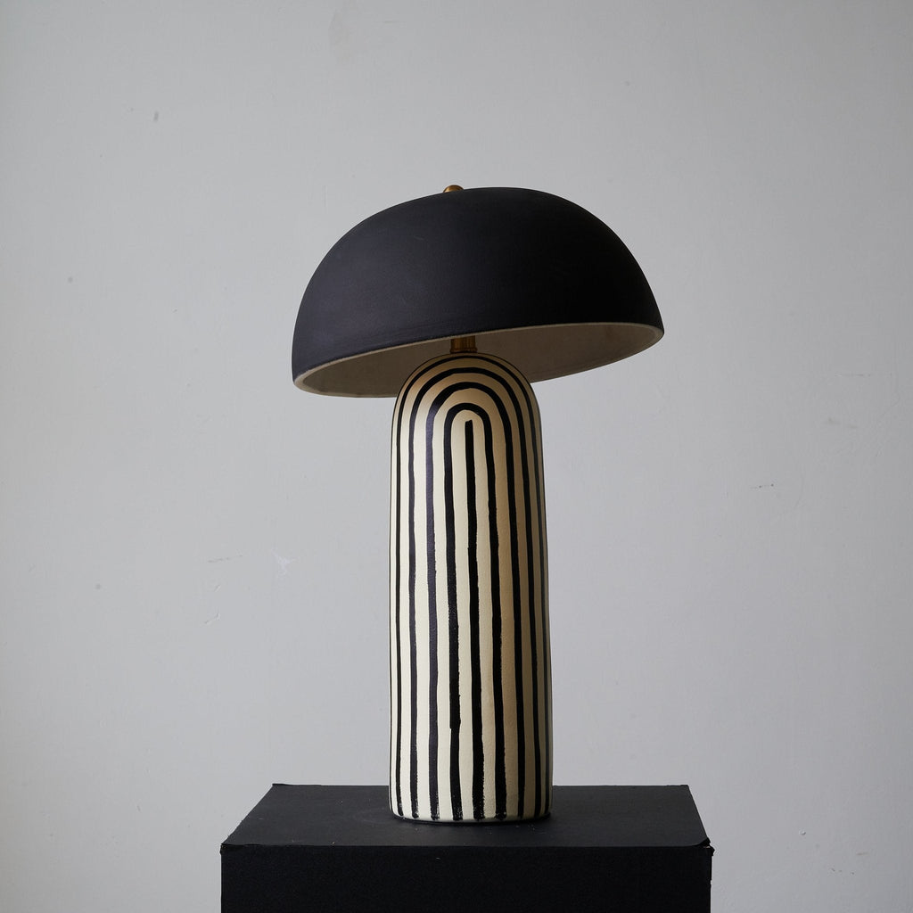 Modern Striped Table Lamp Black Dome Shade Ceramic 8