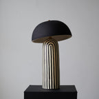 Modern Striped Table Lamp Black Dome Shade Ceramic 8