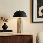 Modern Striped Table Lamp Black Dome Shade Ceramic 99