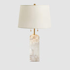 Modern Table Lamp Alabaster Design Fabric Shade Adjustable Height 0