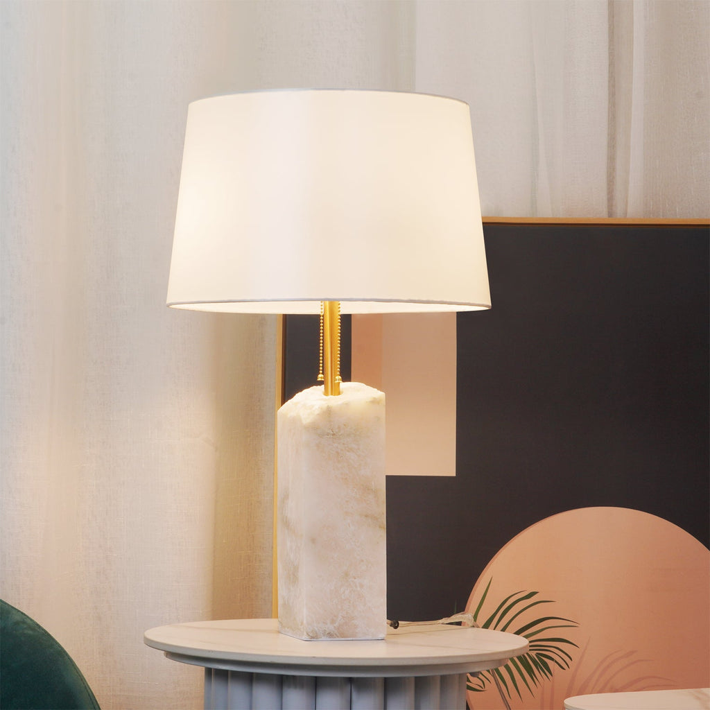 Modern Table Lamp Alabaster Design Fabric Shade Adjustable Height 2