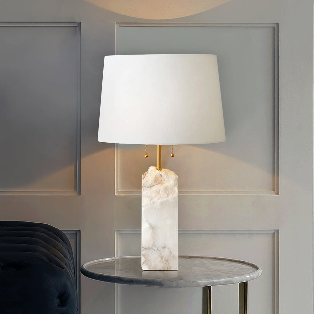 Modern Table Lamp Alabaster Design Fabric Shade Adjustable Height 3