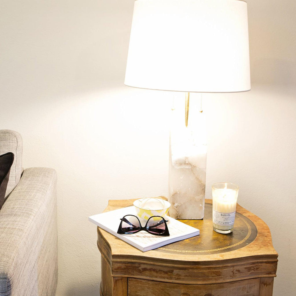 Modern Table Lamp Alabaster Design Fabric Shade Adjustable Height 6