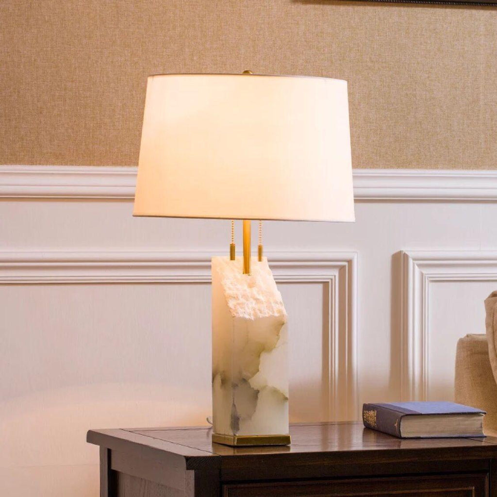 Modern Table Lamp Alabaster Design Fabric Shade Adjustable Height 7