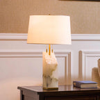 Modern Table Lamp Alabaster Design Fabric Shade Adjustable Height 7