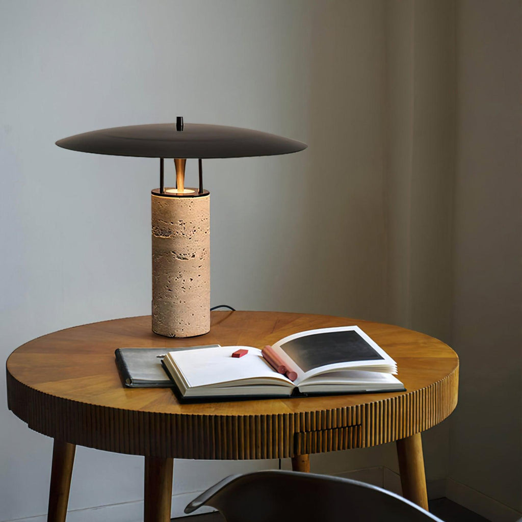 Modern Table Lamp Metal Base Black Shade Inline Switch 2
