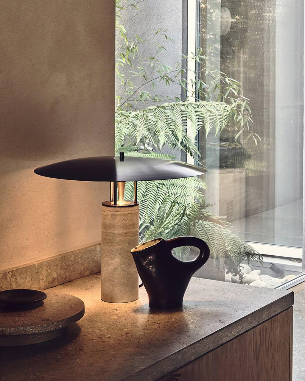 Modern Table Lamp Metal Base Black Shade Inline Switch 3