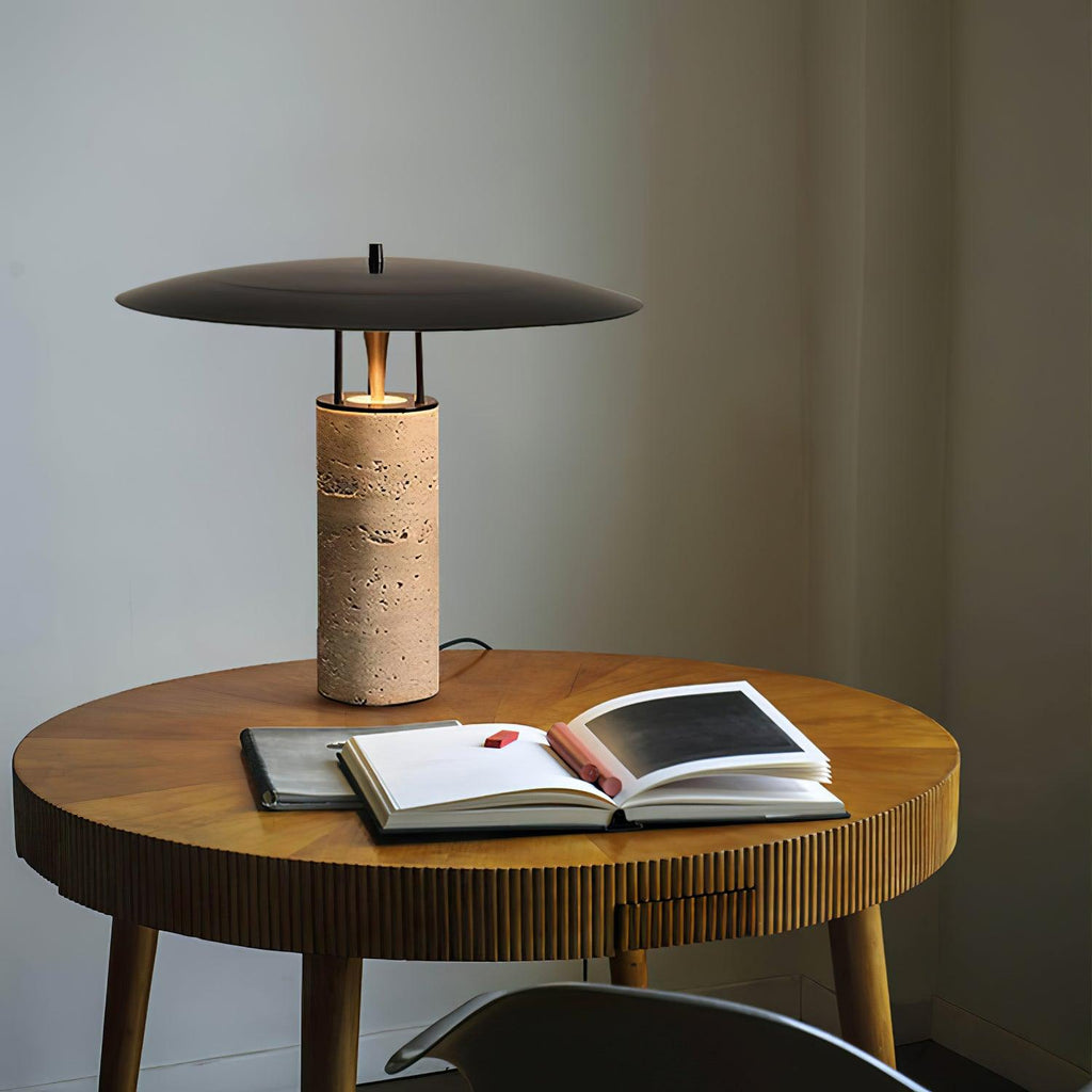 Modern Table Lamp Metal Base Black Shade Inline Switch 8