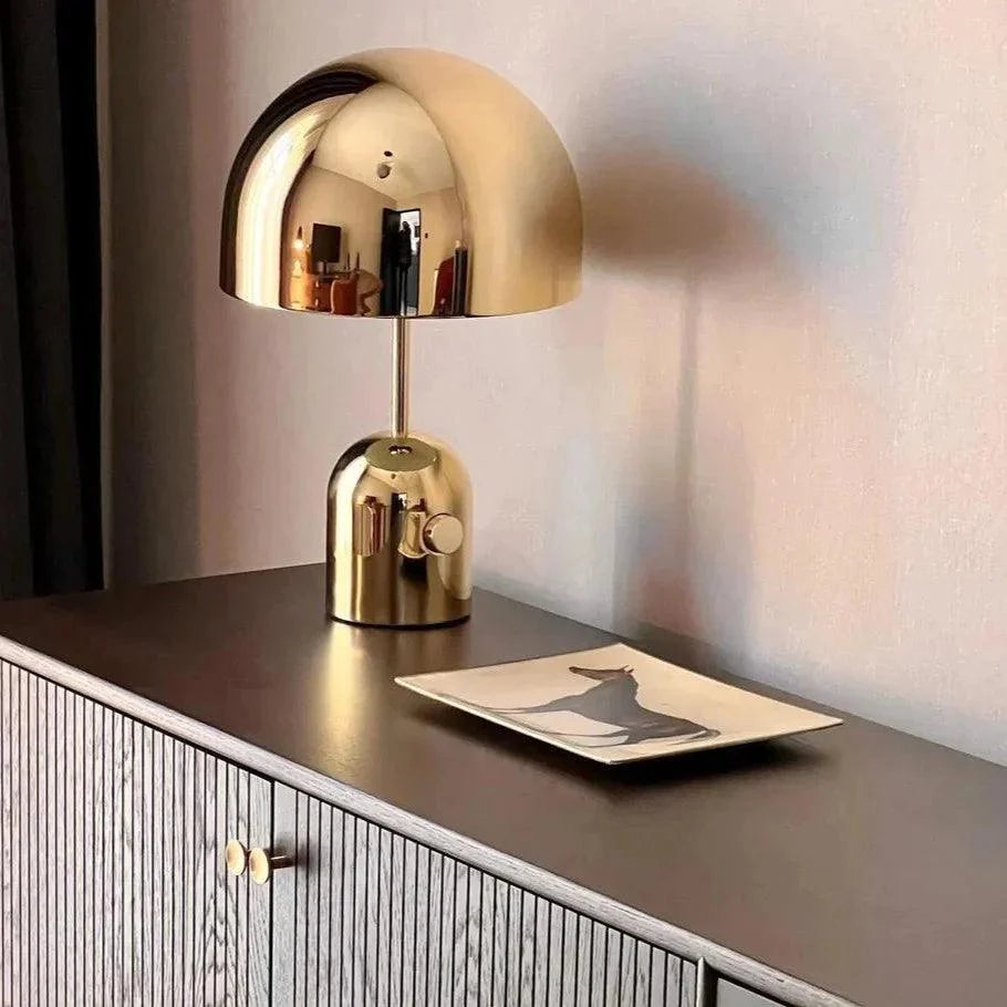 Chrome Metal Table Lamp Bell Shade Compact Matte Finish Modern Living Room Bedroom Home Decor - Stack & Clear 8