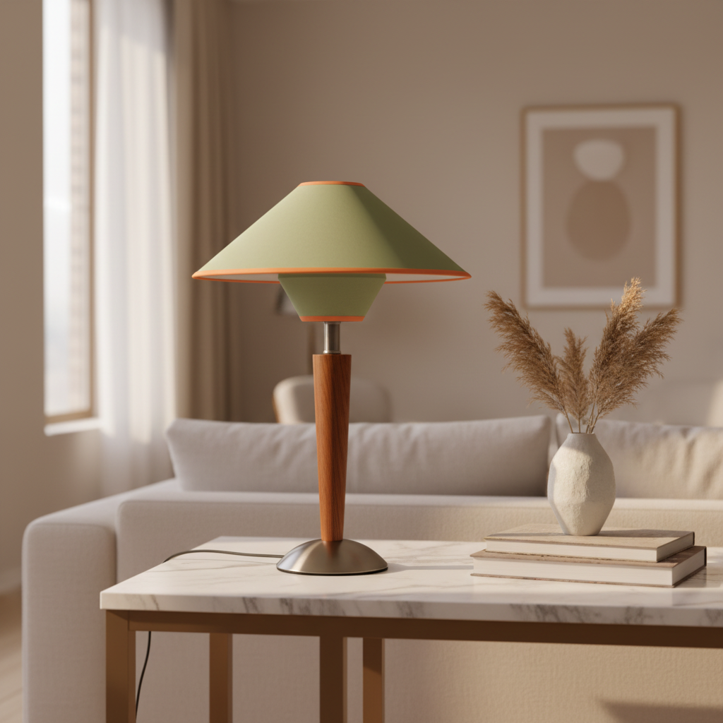 Modern Table Lamp with Elegant Fabric Shade – Stylish Wooden Base Nightstand or Bedside Lamp, 30cm Diameter 11