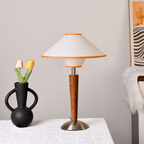 Modern Table Lamp with Elegant Fabric Shade – Stylish Wooden Base Nightstand or Bedside Lamp, 30cm Diameter 3